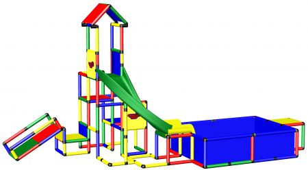 Kletterpyramide mit Bogenrutsche und Pool für Kinder
